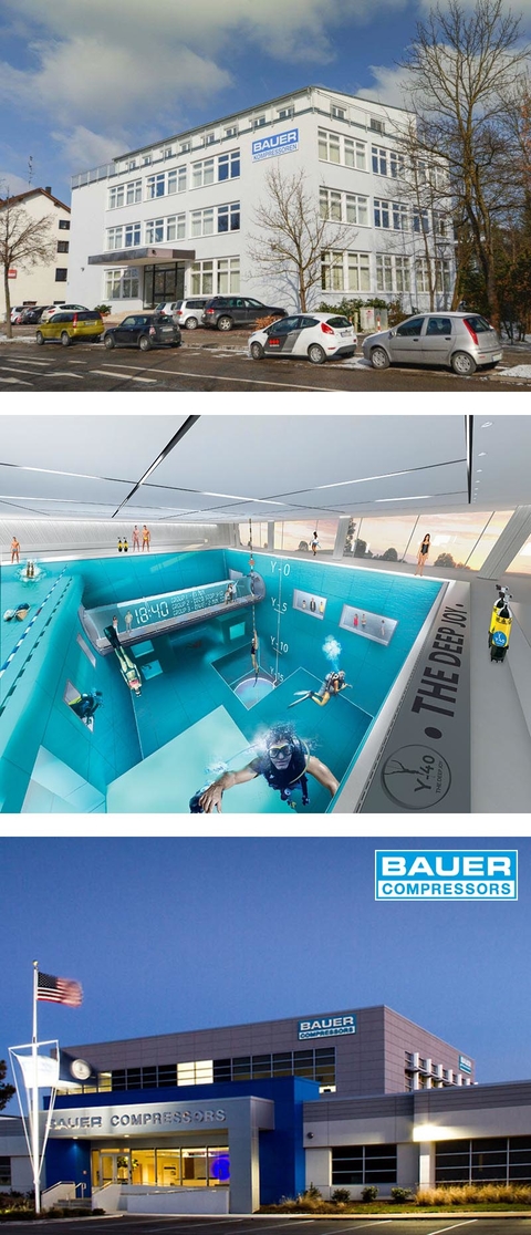 2014 - Headquarter BAUER KOMPRESSOREN GmbH Germany, Y40 deepest indoor diving pool and BAUER COMPRESSORS Inc expanded 2014 - Headquarter BAUER KOMPRESSOREN GmbH Germany, Y40 deepest indoor diving pool and BAUER COMPRESSORS Inc. expanded