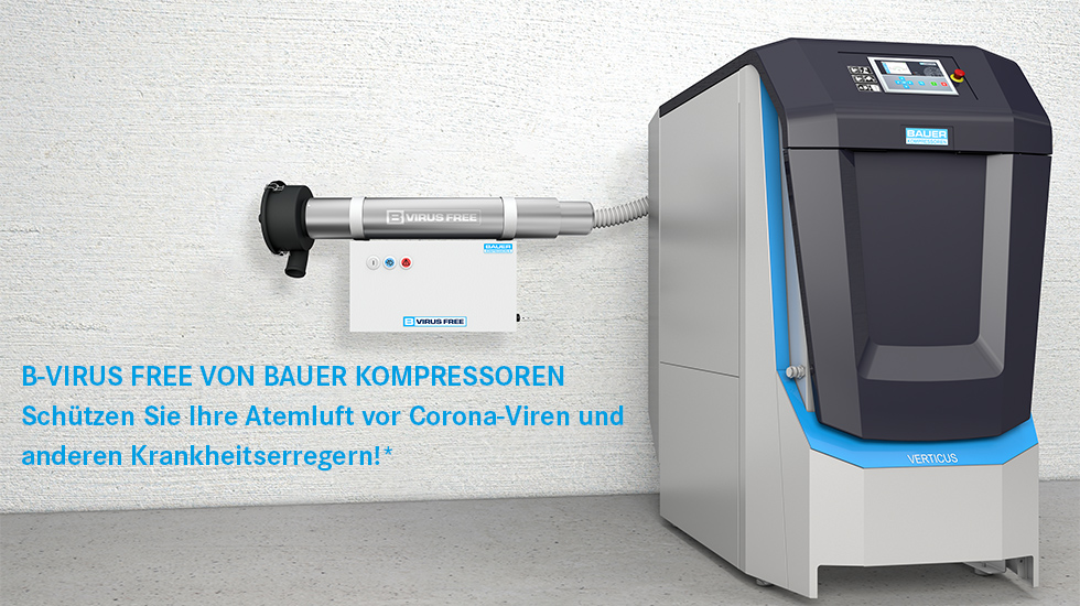 B-VIRUS FREE VON BAUER KOMPRESSOREN - Schützen Sie Ihre Atemluft vor Corona-Viren und anderen Krankheitserregern! *